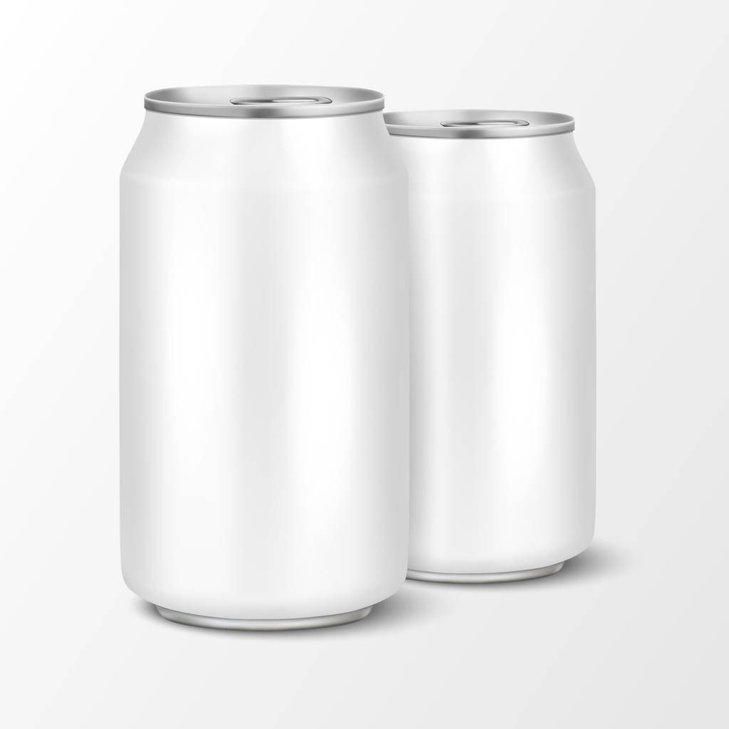 zwei Vektor realistische 3D leeren glänzenden Metall weißen Aluminium-Bierpackung oder kann visuelle 330ml. kann für Pils, Alkohol, Limonade, Limonade, Cola, Energy Drink, Saft, Wasser usw. verwendet werden - Vektor, Bild