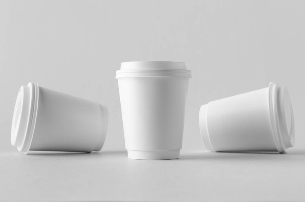 8 oz. branco parede dupla copo de papel de café mock-up com tampa
. - Foto, Imagem