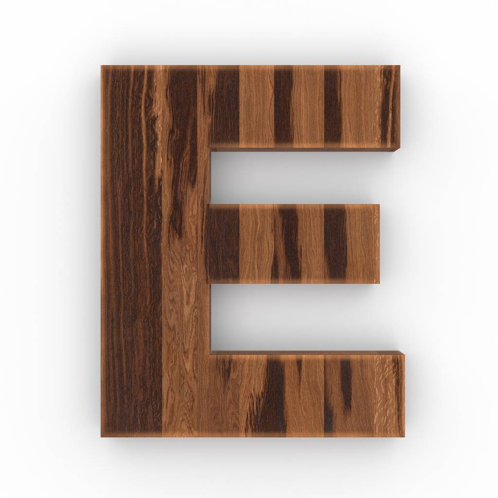 Letra de madera E aislada sobre fondo blanco
 - Foto, imagen