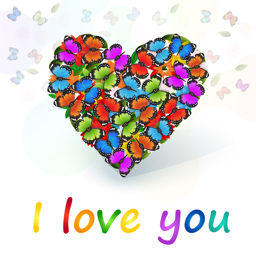Векторное сердце, полное цветных бабочек
 - Вектор,изображение
