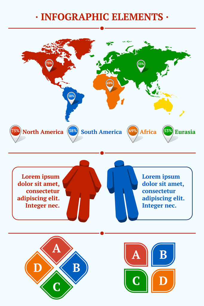 menschliche infografische Vektorillustration. Weltkarte und Informationen - Vektor, Bild