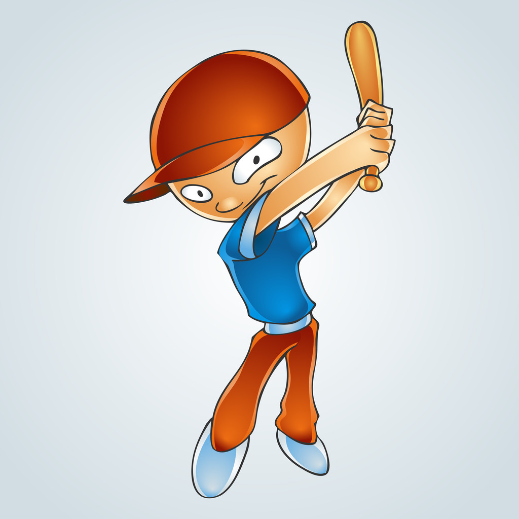 γελοιογραφία αγόρι παίζοντας μπέιζμπολ. εικονογράφηση φορέας - Διάνυσμα, εικόνα