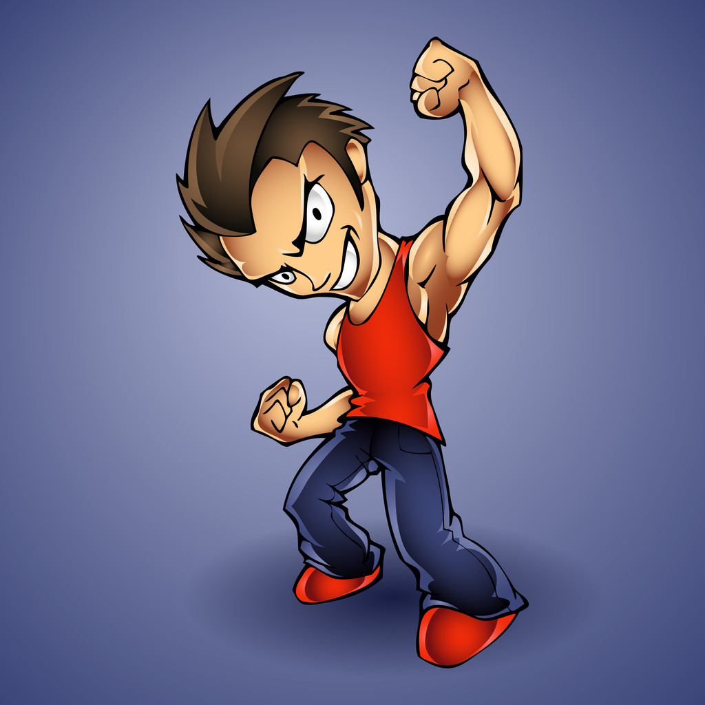 Desenhos animados Vector Ilustração de um garoto duro com as mãos em punhos - Vetor, Imagem