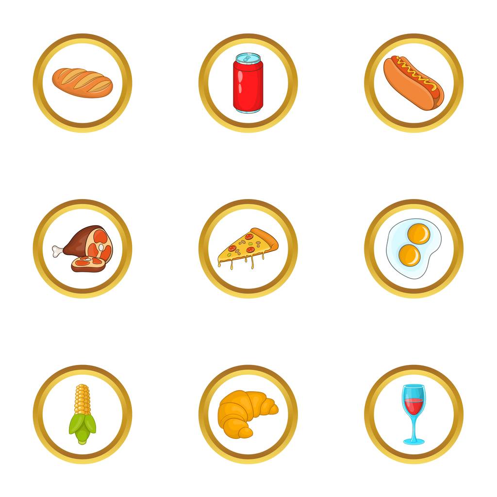 Set de iconos de comida rápida, estilo de dibujos animados
 - Vector, imagen