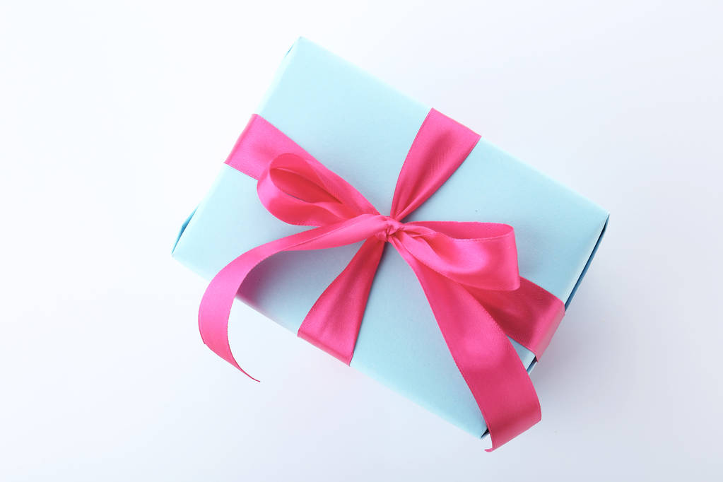 Beautiful gift box with ribbon on white background - Photo, Image