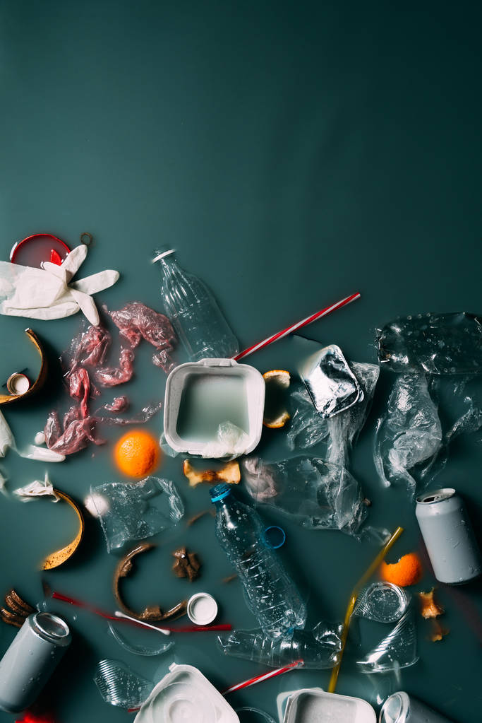 top view of trash and leftovers flowing in water, environment protection concept - Photo, Image