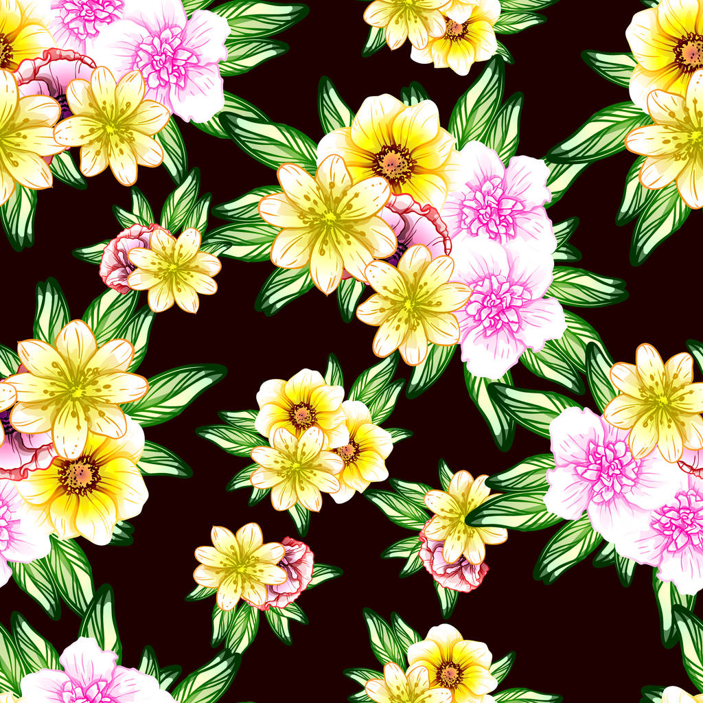 Patrón de flores de estilo vintage sin costuras. Elementos florales en color
 - Vector, Imagen