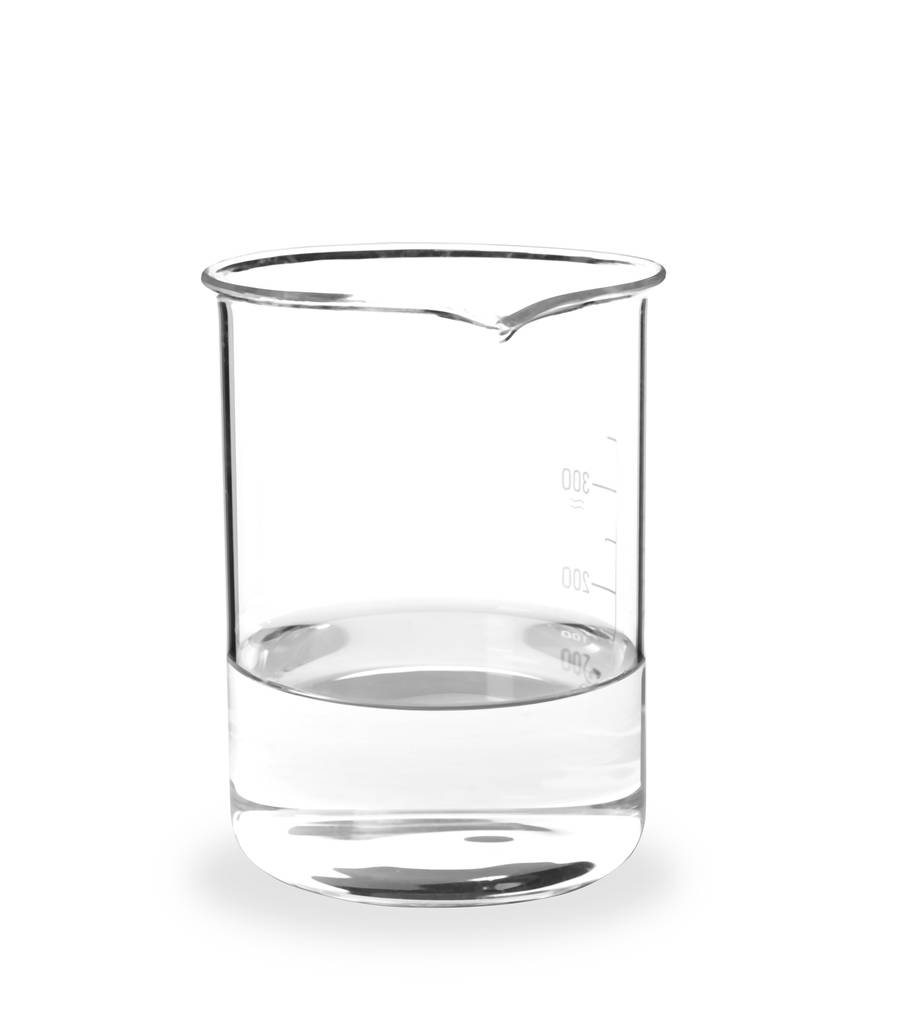 Beaker com líquido sobre fundo branco. Equipamento de análise laboratorial
 - Foto, Imagem