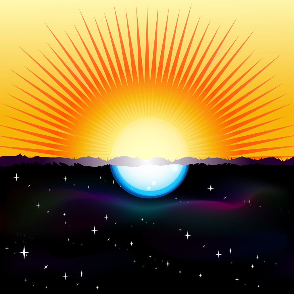 Vector illustration of a split-screen showing the Sun and the Moon - Vector, Image
