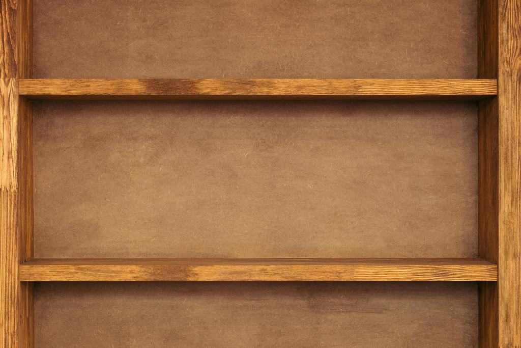 Detailní pohled prázdné dřevěné police pozadí - Fotografie, Obrázek