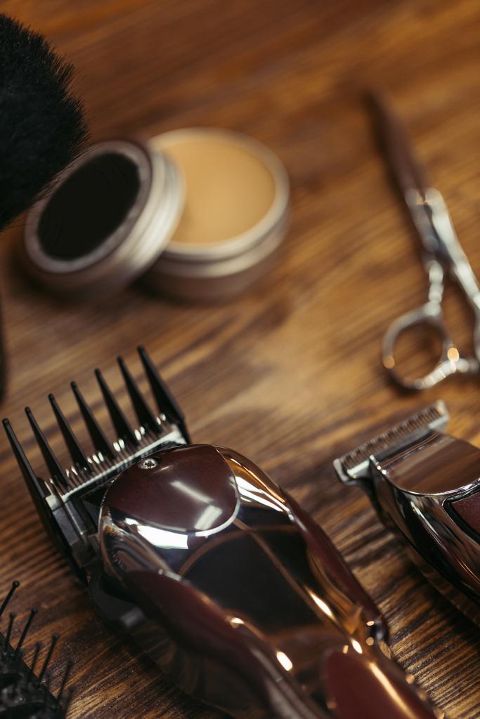 selective focus of set of barber tools, close-up view - Photo, Image