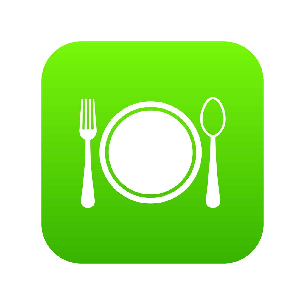 Réglage de place avec plaque, cuillère et icône de fourchette vert numérique
 - Vecteur, image