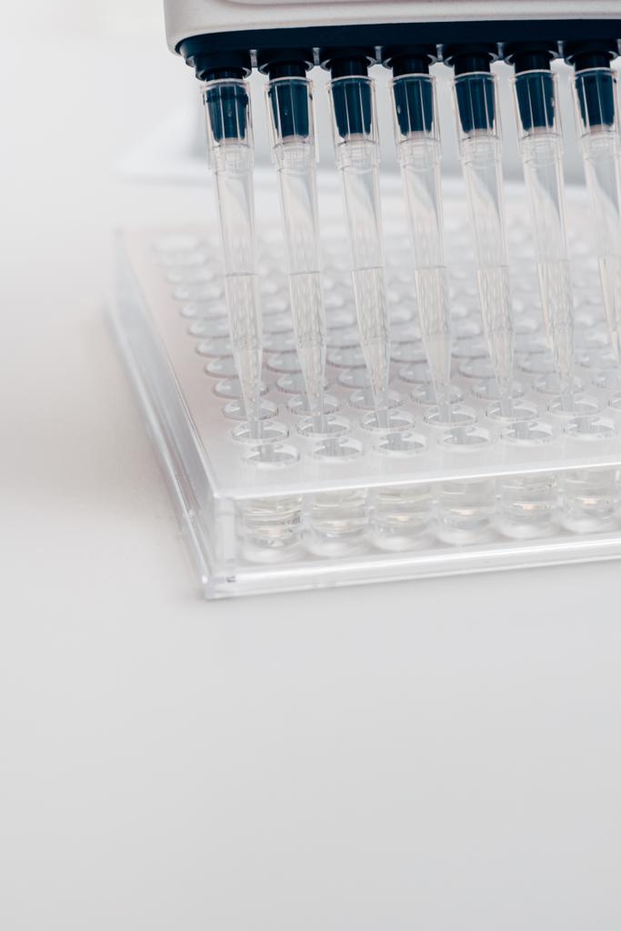 zár megjelöl kilátás a többcsatornás Pipetta a laboratóriumi modern biotechnológia  - Fotó, kép