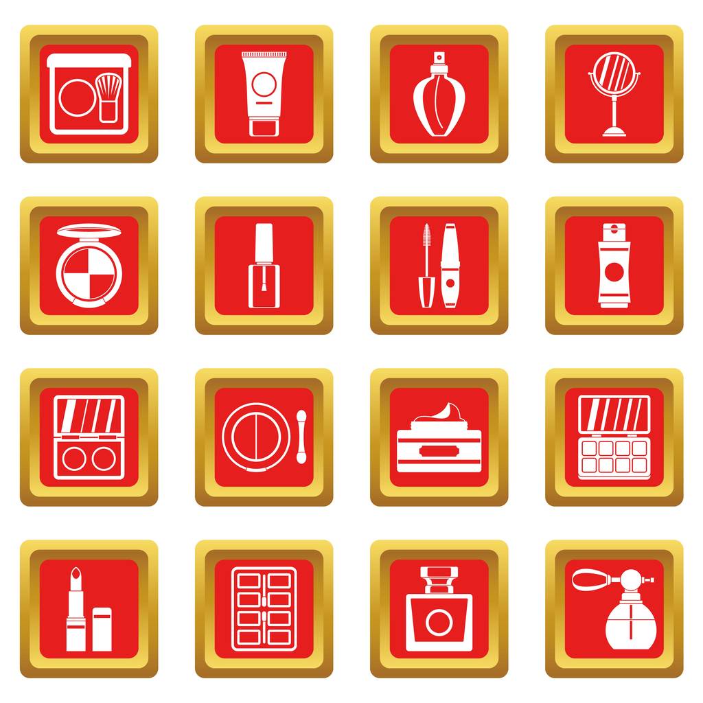 Conjunto de iconos de cosméticos rojo
 - Vector, imagen
