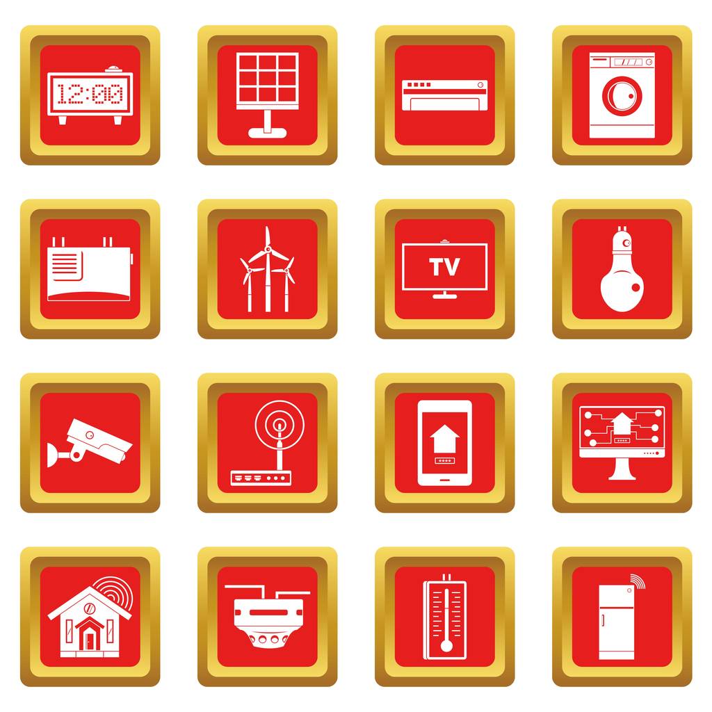 Smart home casa icone set rosso
 - Vettoriali, immagini