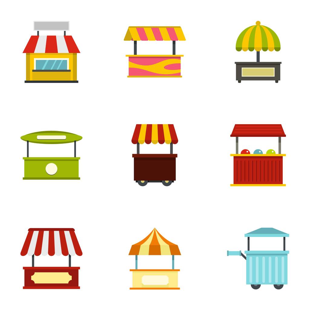 Street food truck icon set, flat style - Vector, Image