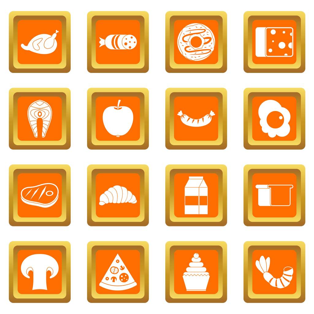 Food icons set orange - Vector, Image
