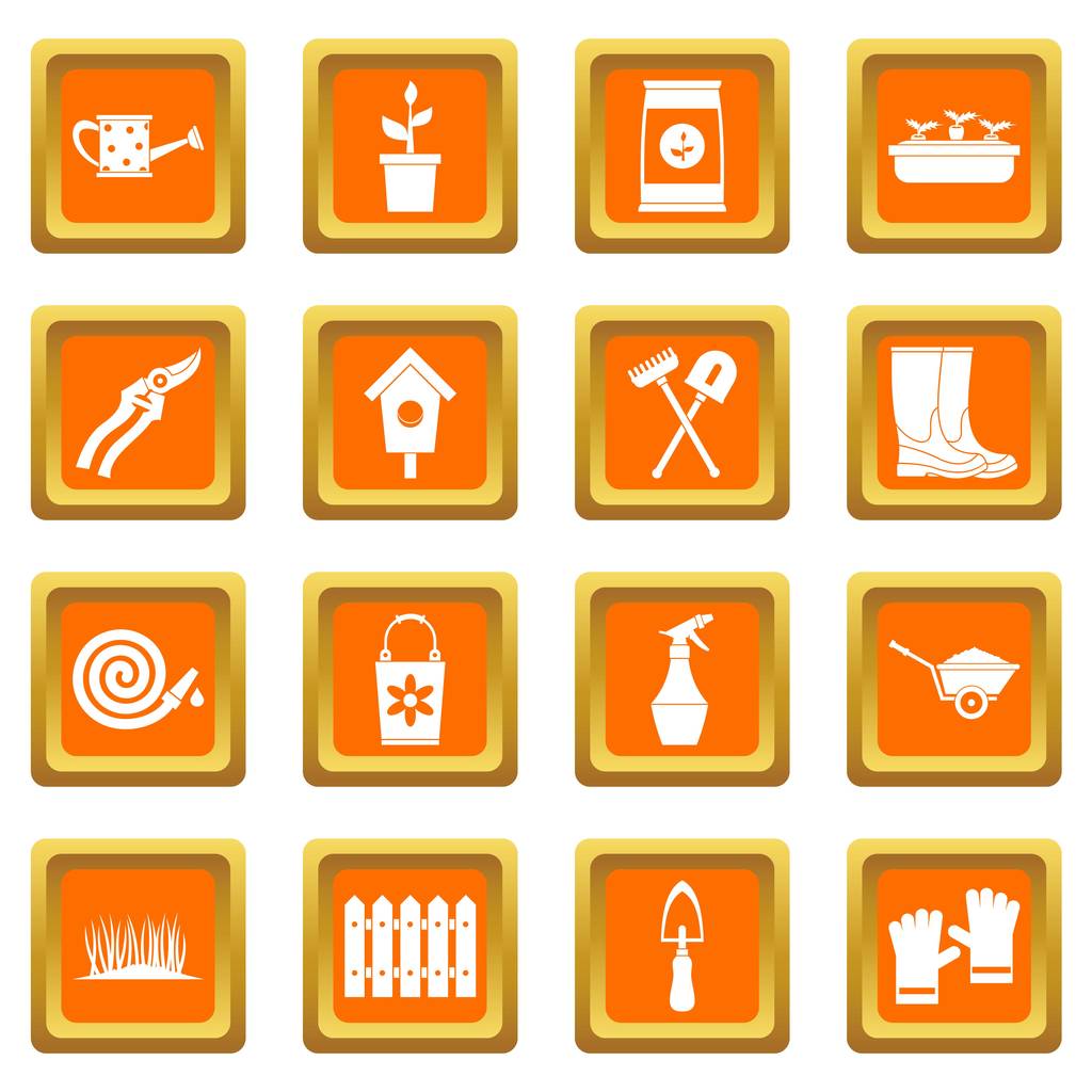 Icônes de jardinage ensemble orange
 - Vecteur, image
