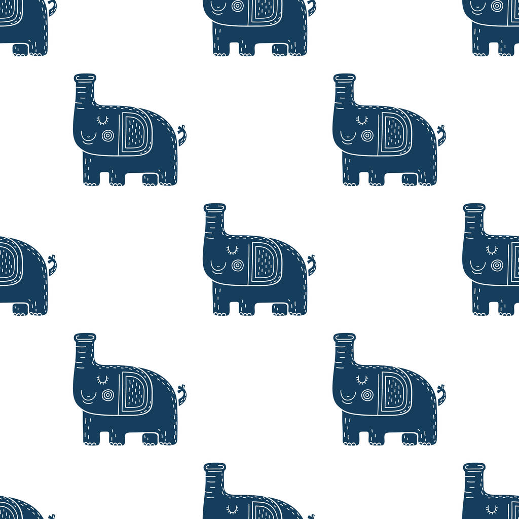 Прекрасні по-дитячому безшовні вектор візерунок з слонів в скандинавському стилі - Вектор, зображення