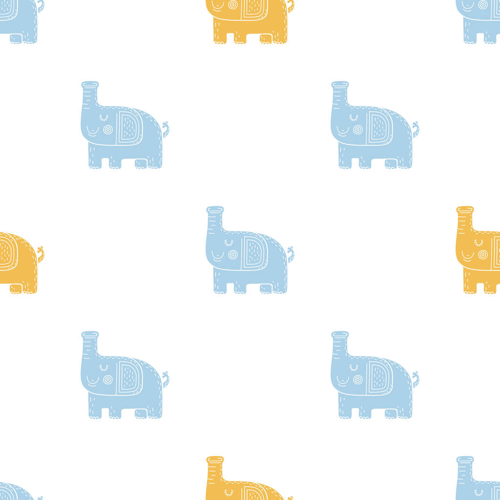 北欧スタイルの象で素敵な幼稚なシームレス パターン - ベクター画像