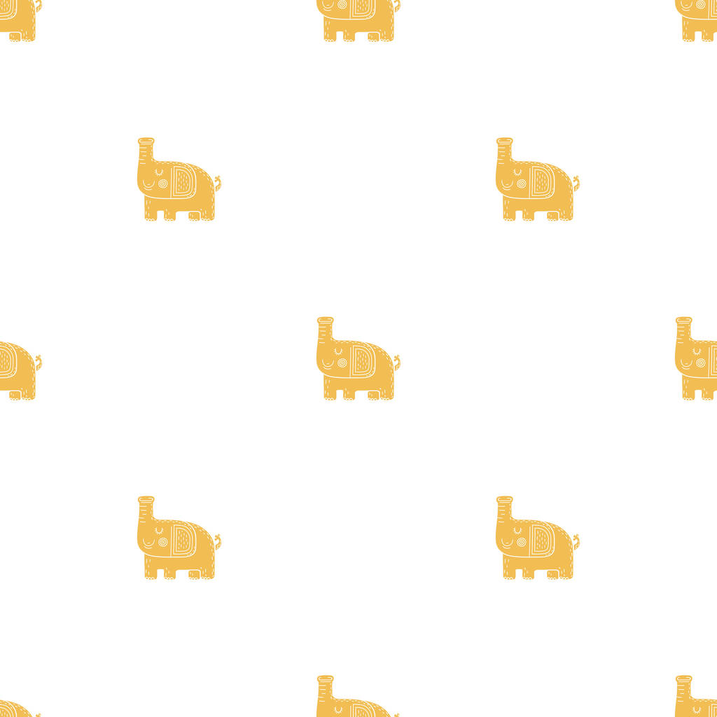 Lovely childish seamless vector pattern with elephants in Scandinavian style - Vector, Image