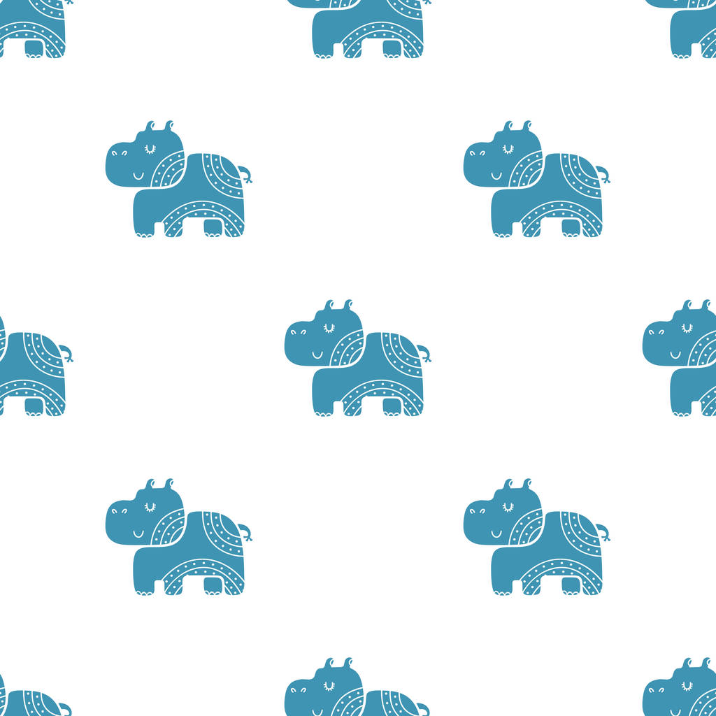 Mignon motif vectoriel sans couture enfantin avec hippopotame dans le style scandinave
 - Vecteur, image