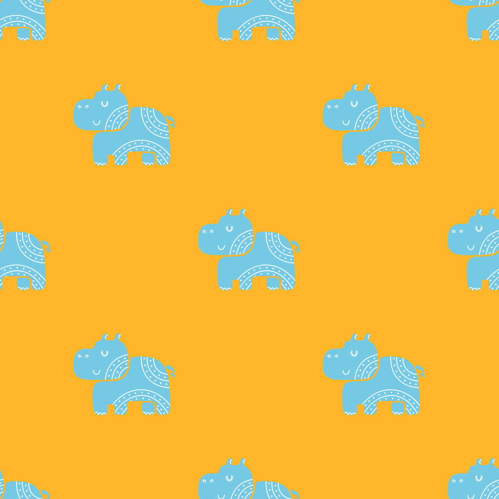 Cute childish seamless vector pattern with hippopotamus in Scandinavian style - Vector, Image