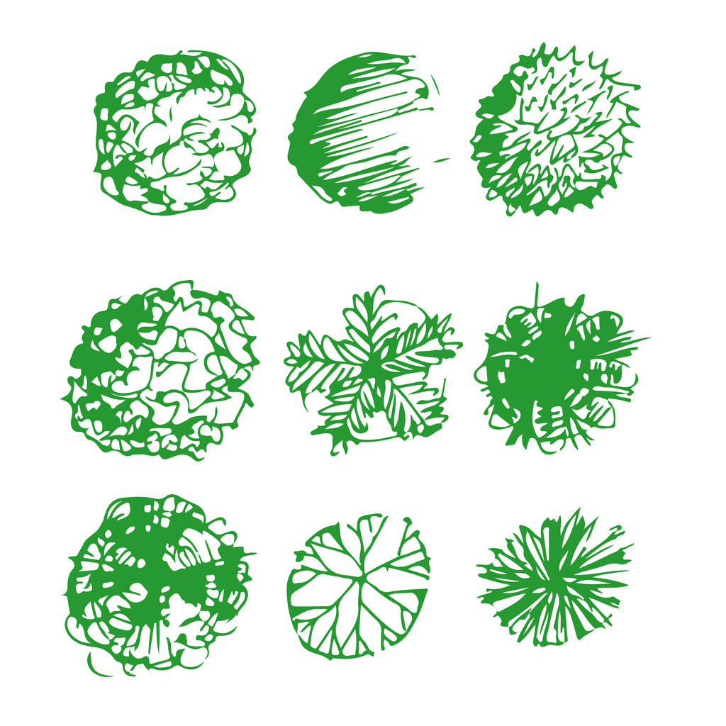 Iconos de árbol dibujados a mano sobre fondo blanco
 - Vector, imagen