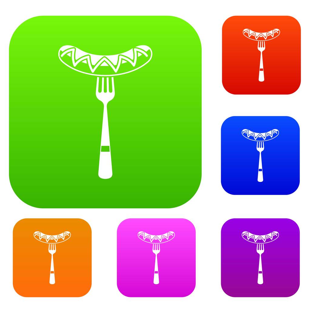 Sausage on a fork set collection - Vector, Image