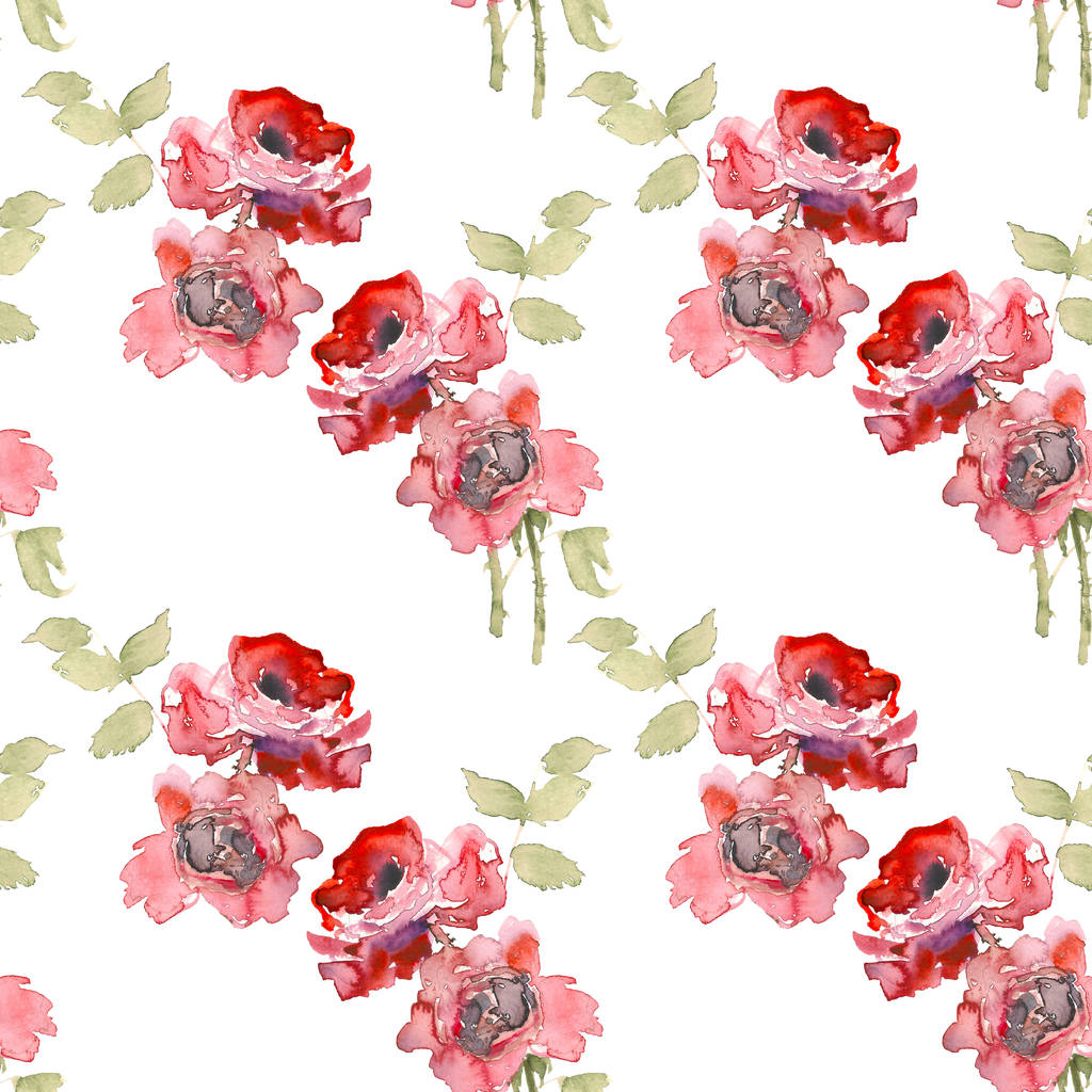 Seamless pattern of garden red rose flower. Watercolor floral illustration. Botanical decorative element. Flower concept. Botanica concept. - Photo, Image