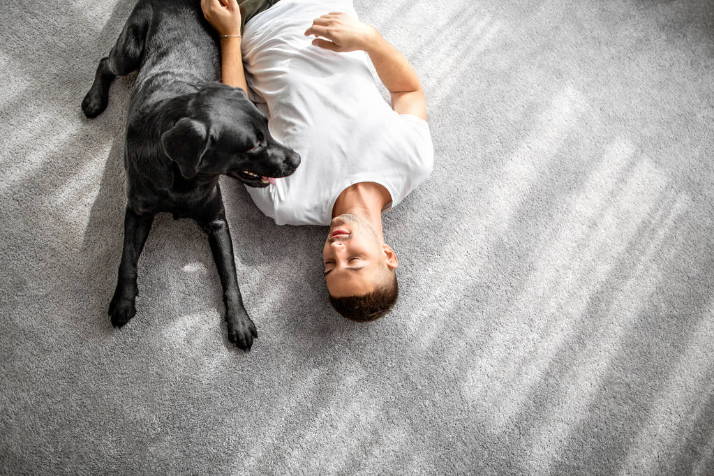 парень с собакой, сидящей дома и играющей
 - Фото, изображение
