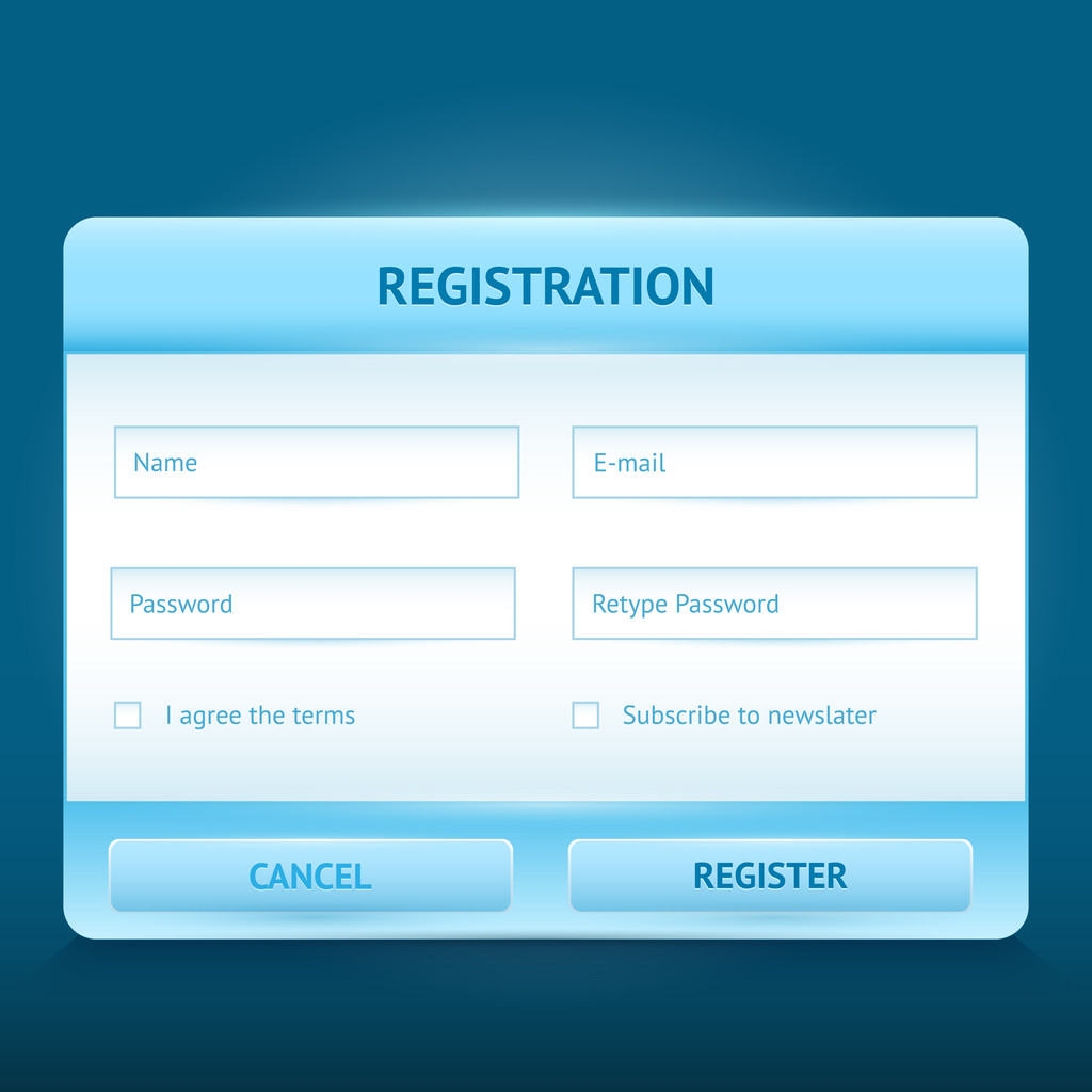 Bejelentkezés és regisztráció fényes webes űrlapok - Vektor, kép