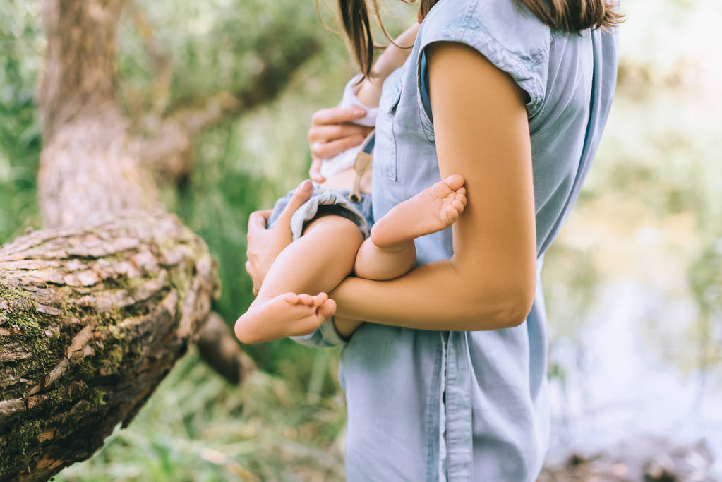 обрізаний вид матері тримає маленьку дитину на руках
 - Фото, зображення