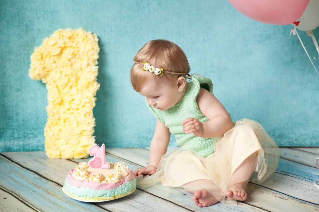 First birthday party. Cute little girl - Photo, Image