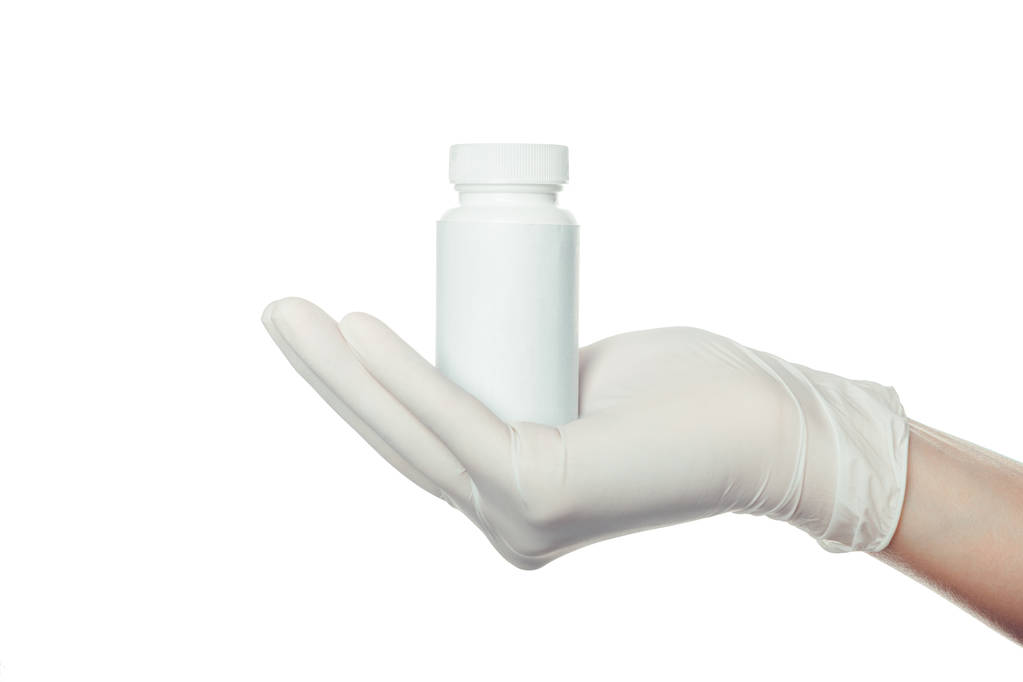 ręce lekarza w biały sterylizacji rękawice chirurgiczne gospodarstwa medycyny - Zdjęcie, obraz