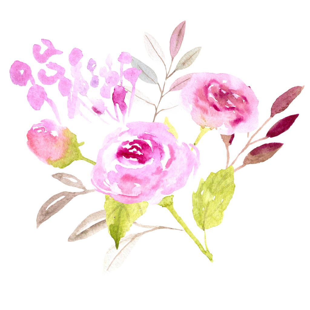 Pink flowers watercolor illustration - Photo, Image