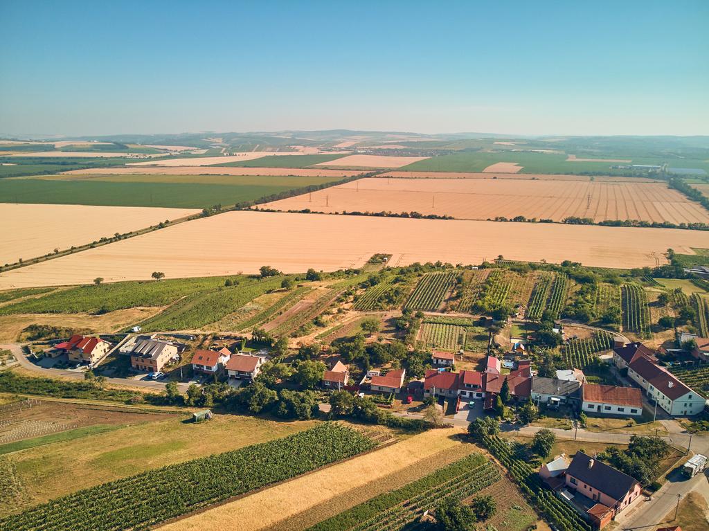 畑と住宅、チェコ共和国の空撮 - 写真・画像