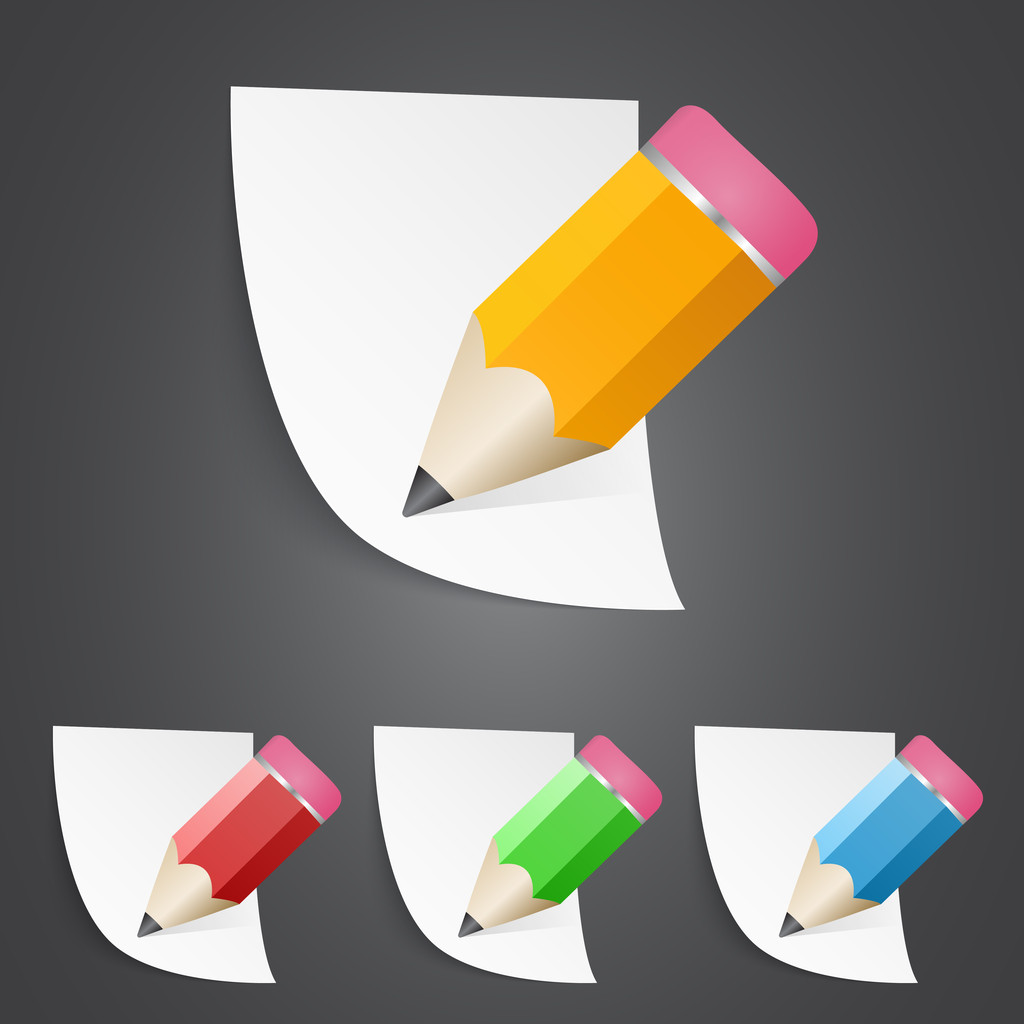 Ilustración vectorial de lápices de grasa afilados con páginas de papel
 - Vector, Imagen