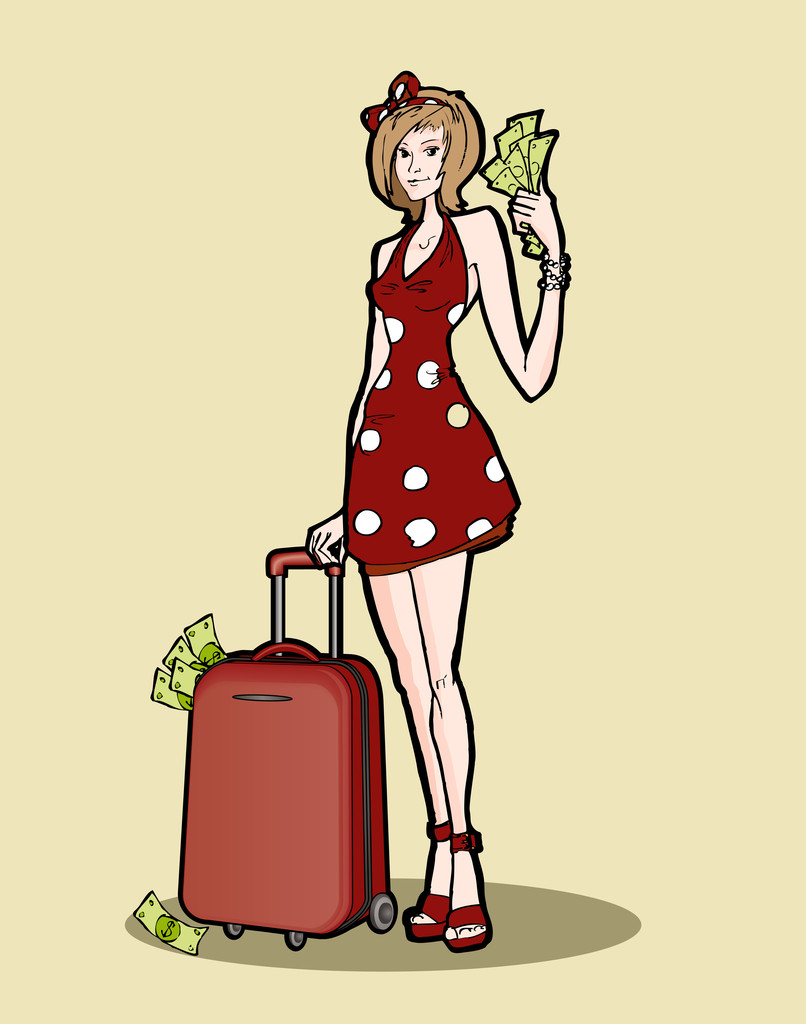 Femme avec un sac à bagages. Illustration vectorielle
. - Vecteur, image
