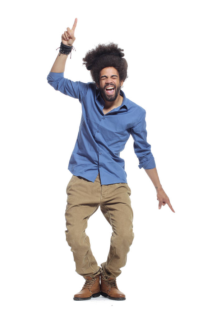 Afro-amerikai ember pózol a fehér háttér - Fotó, kép