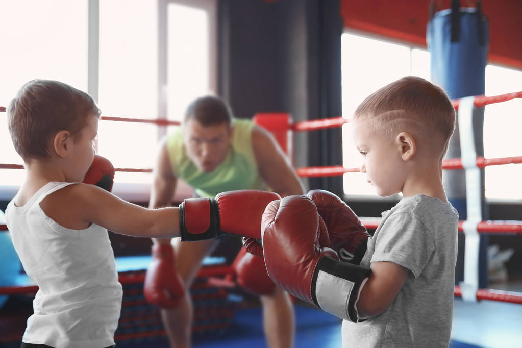 Petits garçons se battant dans le ring de boxe
 - Photo, image