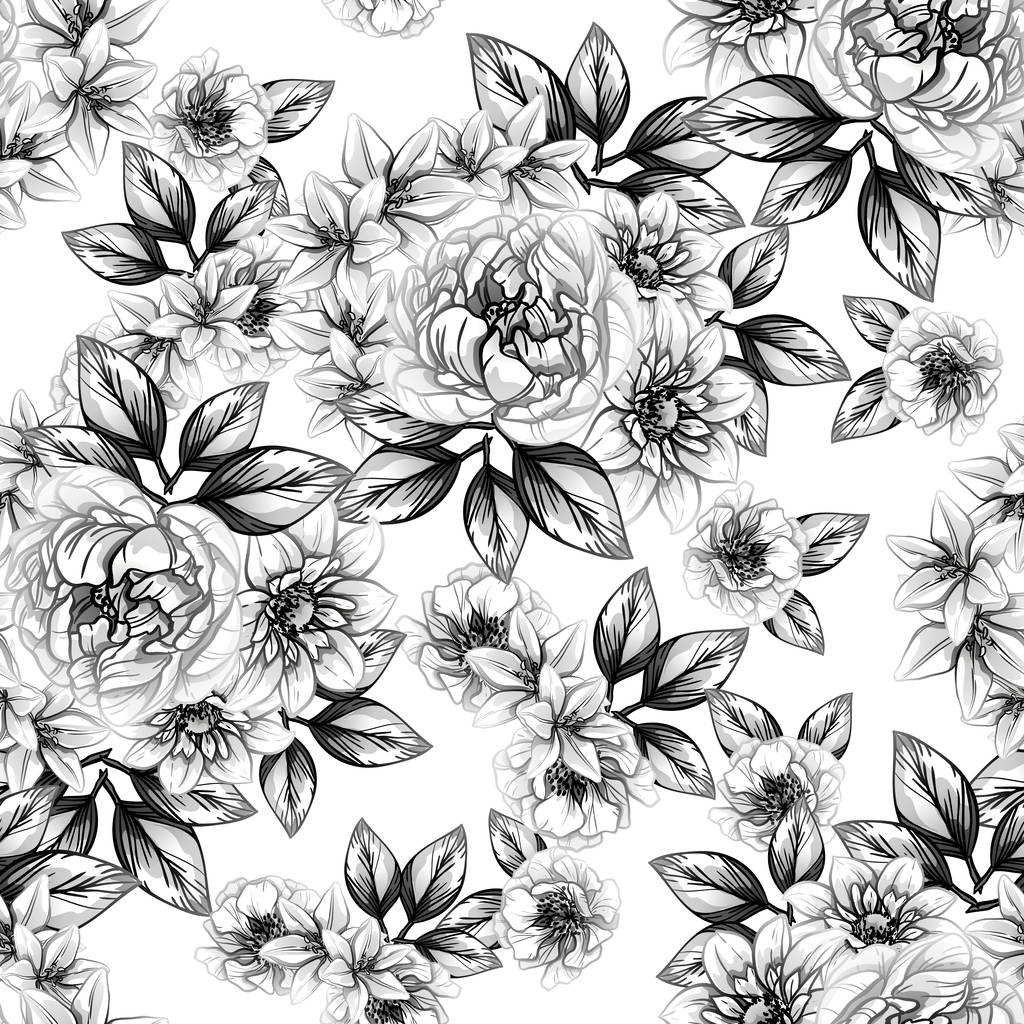 Απρόσκοπτη στυλ vintage λουλούδι μοτίβο. Floral στοιχεία στο περίγραμμα - Διάνυσμα, εικόνα
