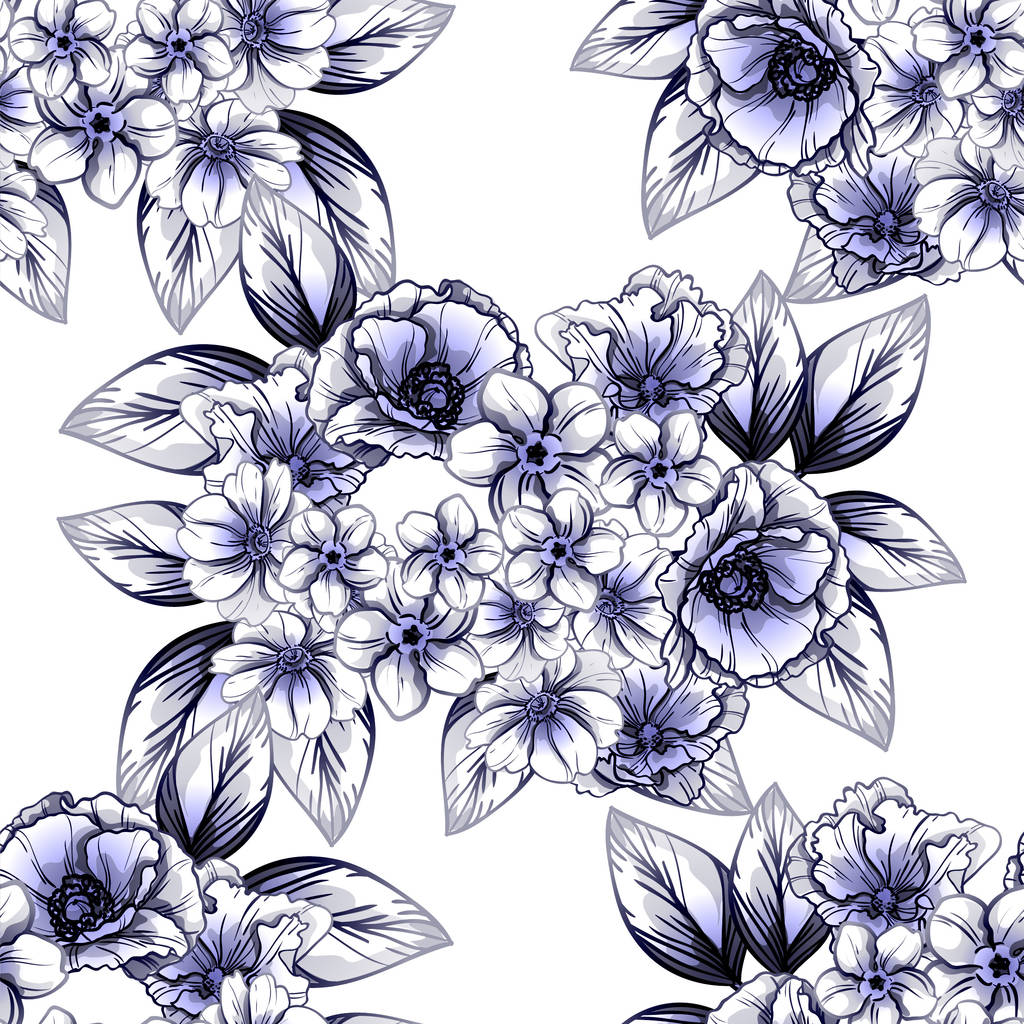 Modèle de fleur de style vintage sans couture. Éléments floraux dans le contour
 - Vecteur, image
