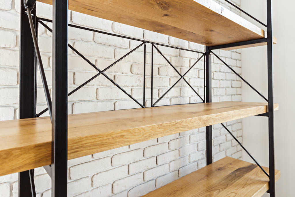 modern wooden rack in the loft interior - Photo, Image