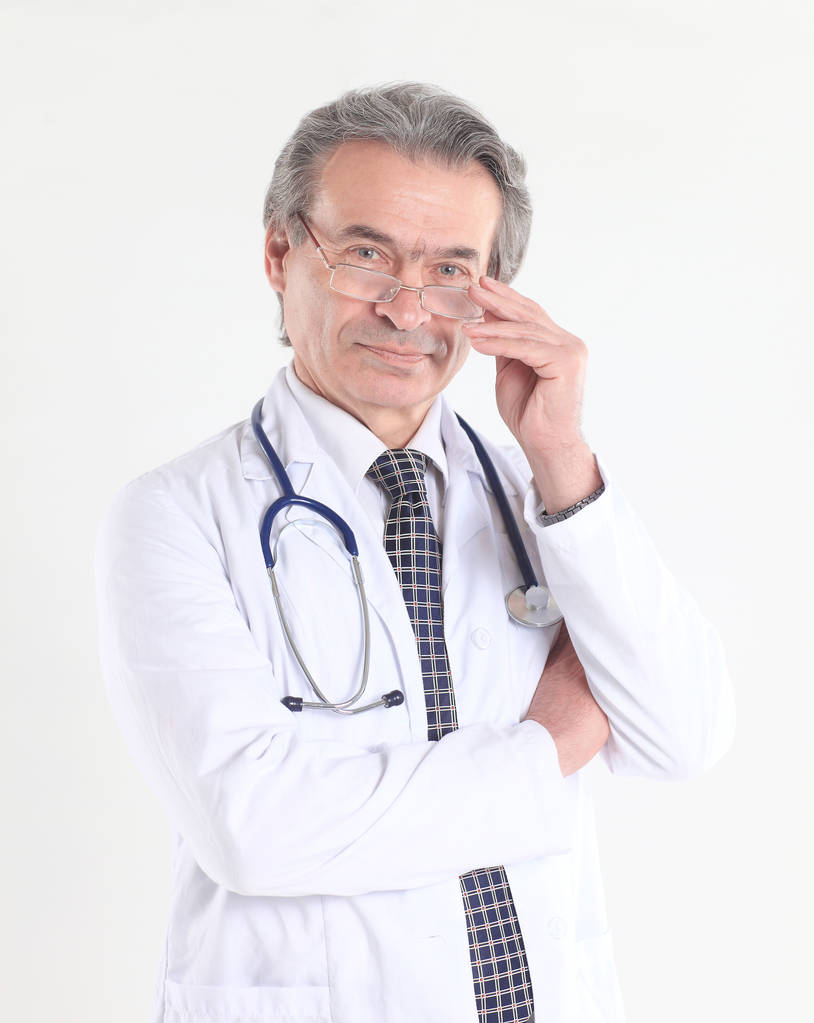 portret lekarza pewnie z stetoskop .isolated na białym tle - Zdjęcie, obraz
