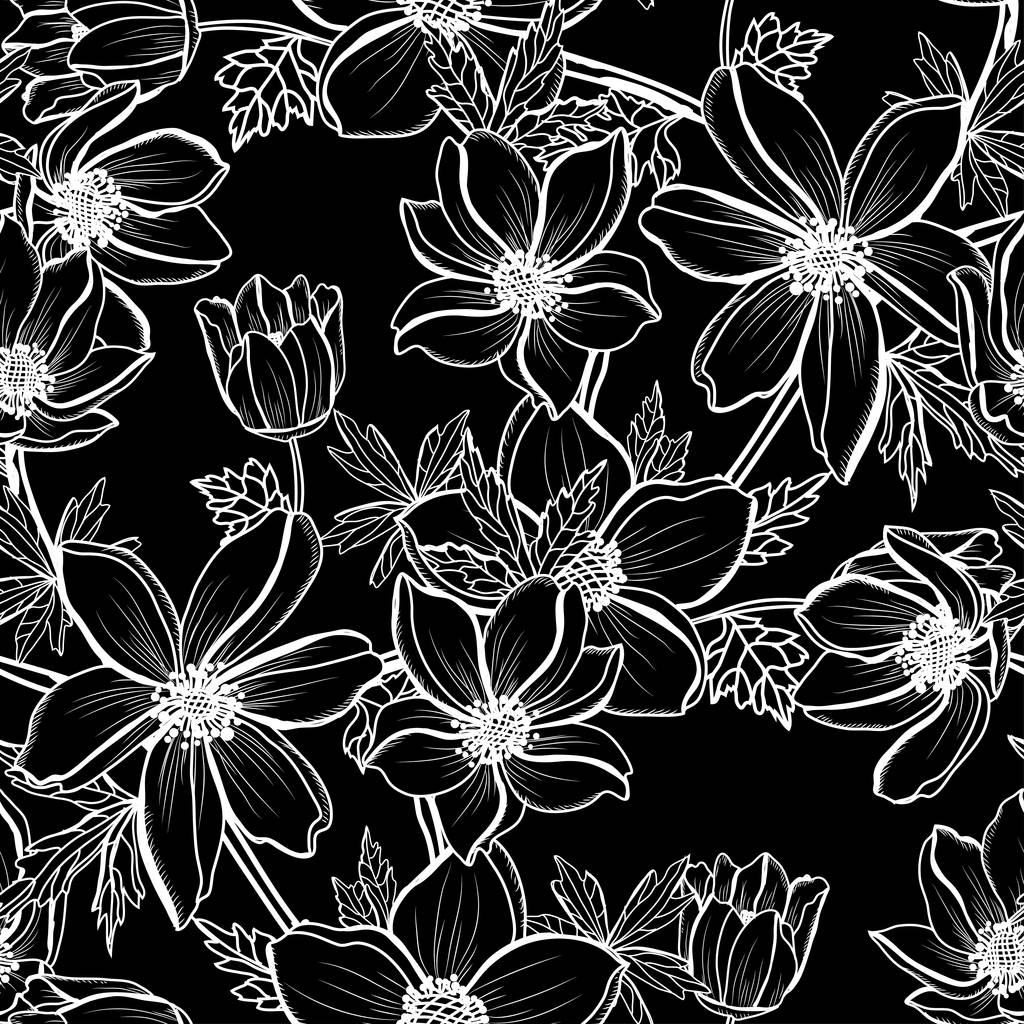 Elegantes, nahtloses Muster mit Anemonenblüten, Designelementen. Blumenmuster für Einladungen, Karten, Druck, Geschenkpapier, Herstellung, Textil, Stoff, Tapeten - Vektor, Bild