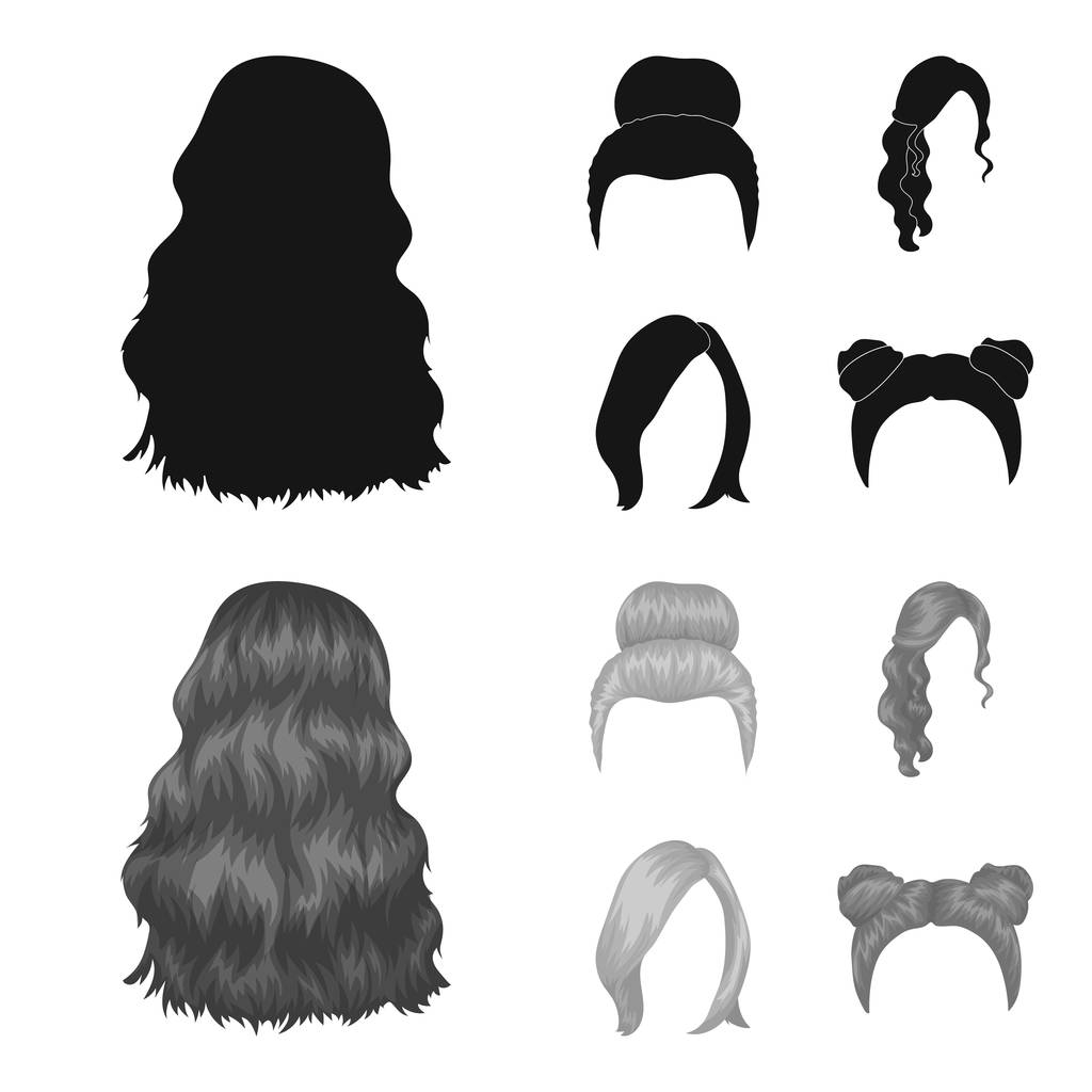 Blond with a bunch, red wavy and other types of hair. Back hair set collection icons in black,monochrome style vector symbol stock illustration web. - Vector, Image