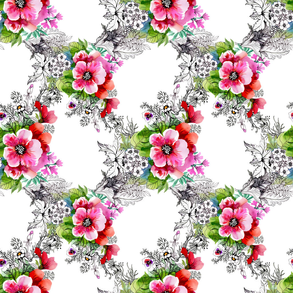 padrão com belas flores silvestres coloridas
 - Foto, Imagem