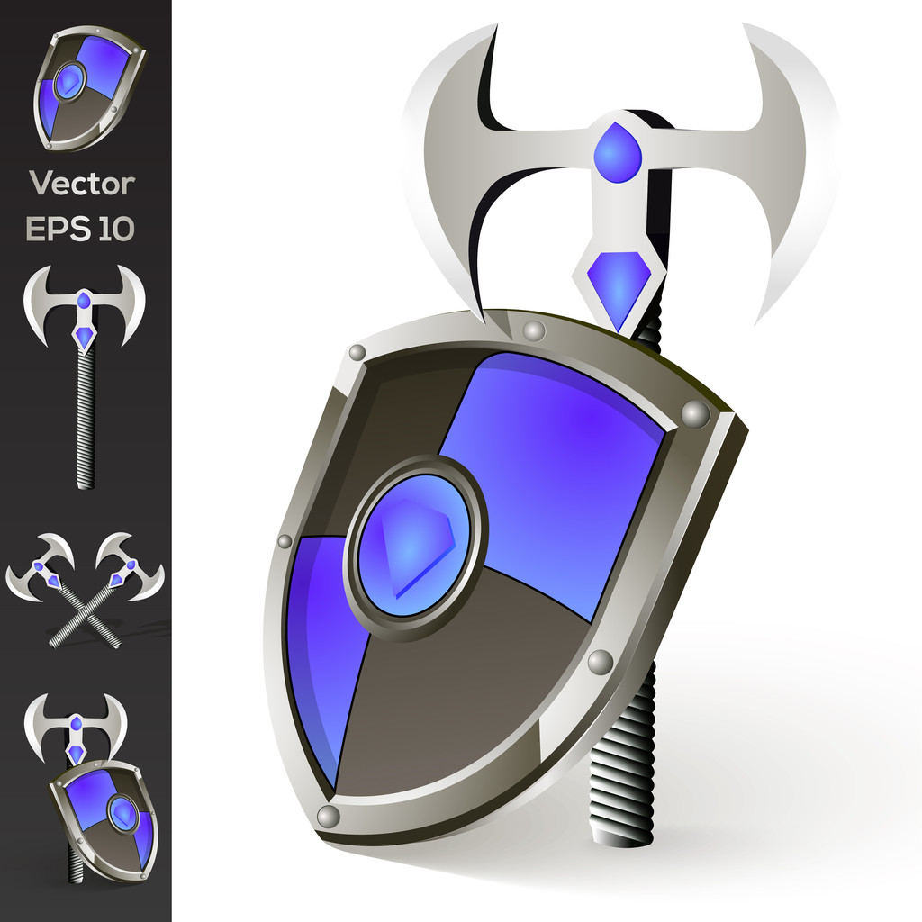 Hacha y escudo colección
 - Vector, imagen