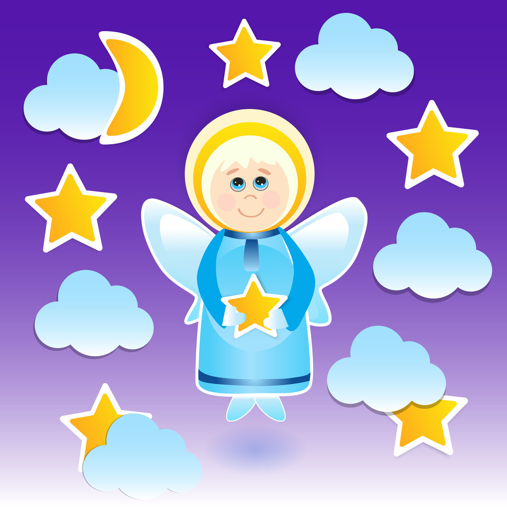Angel with a star on the sky - Vector, afbeelding
